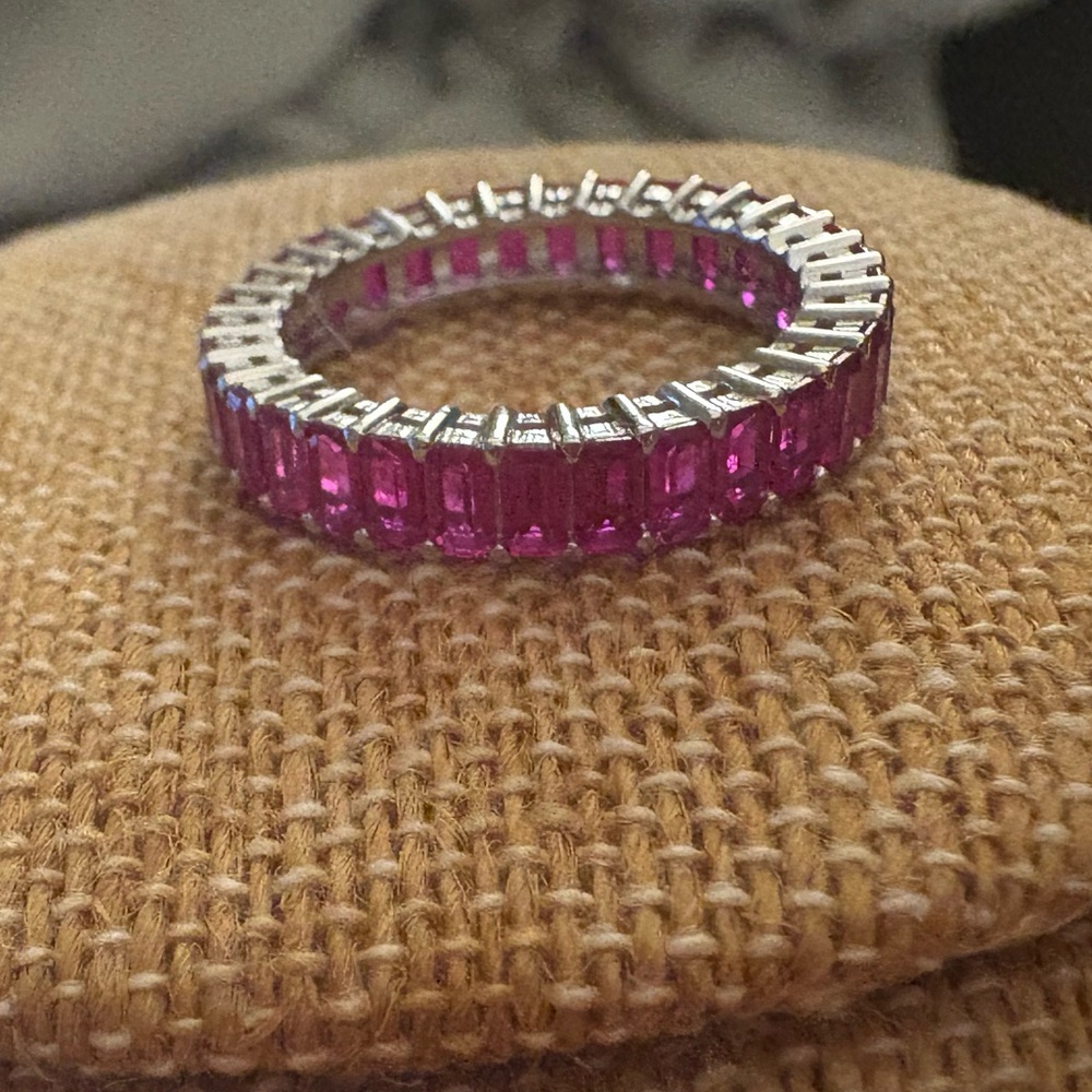 Solid Sterling Silver Genuine Ruby Eternity Band … - image 1